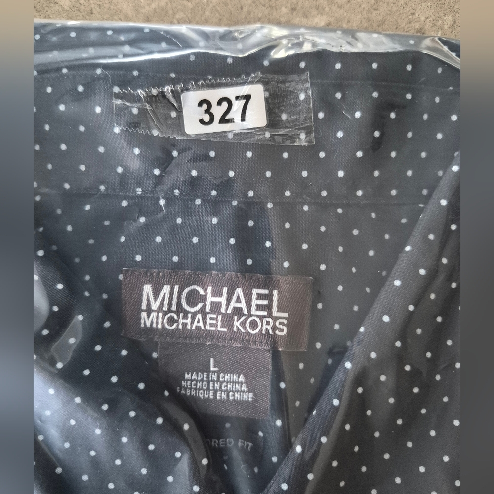 Michael Kors Mens Dress Shirt Sz L Long Sleeve Polka Dot Black Tailored Fit - Picture 11 of 11